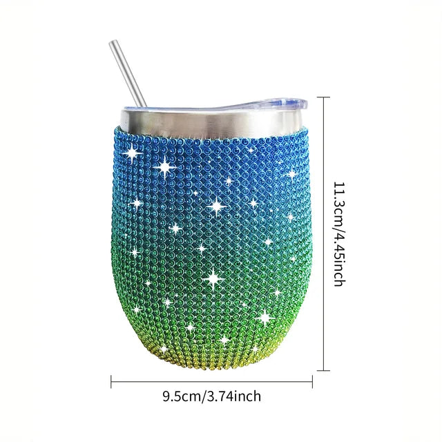 12oz Diamond Wine Tumbler With Sealed Lid Vacuum Thermo Beer Mug Cup Stainless Steel Mug Cup Champagne Party Bridemaid Gift